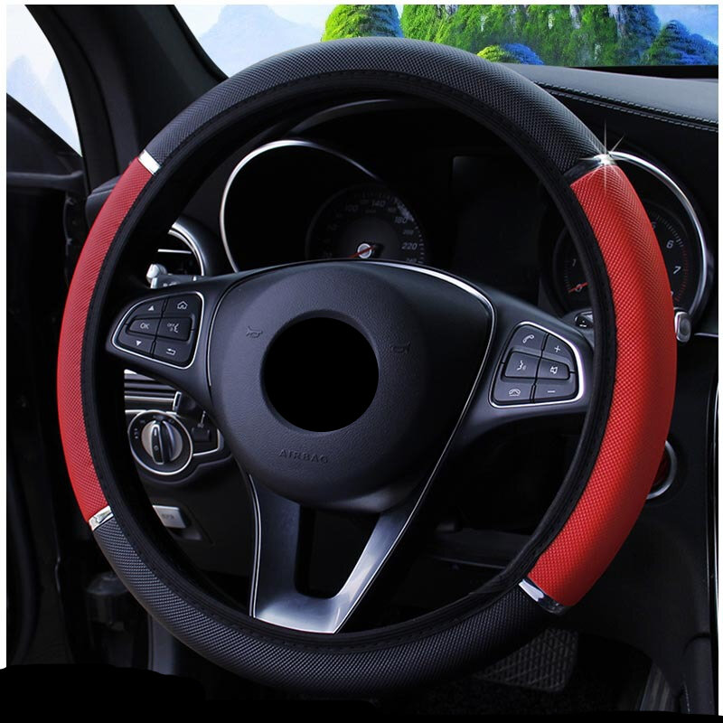 Antypoślizgowa dekoracja samochodu PU skórzane pokrowce na kierownice stylizacja samochodu uniwersalna osłona na kierownicę do samochodu o średnicy 37-38cm