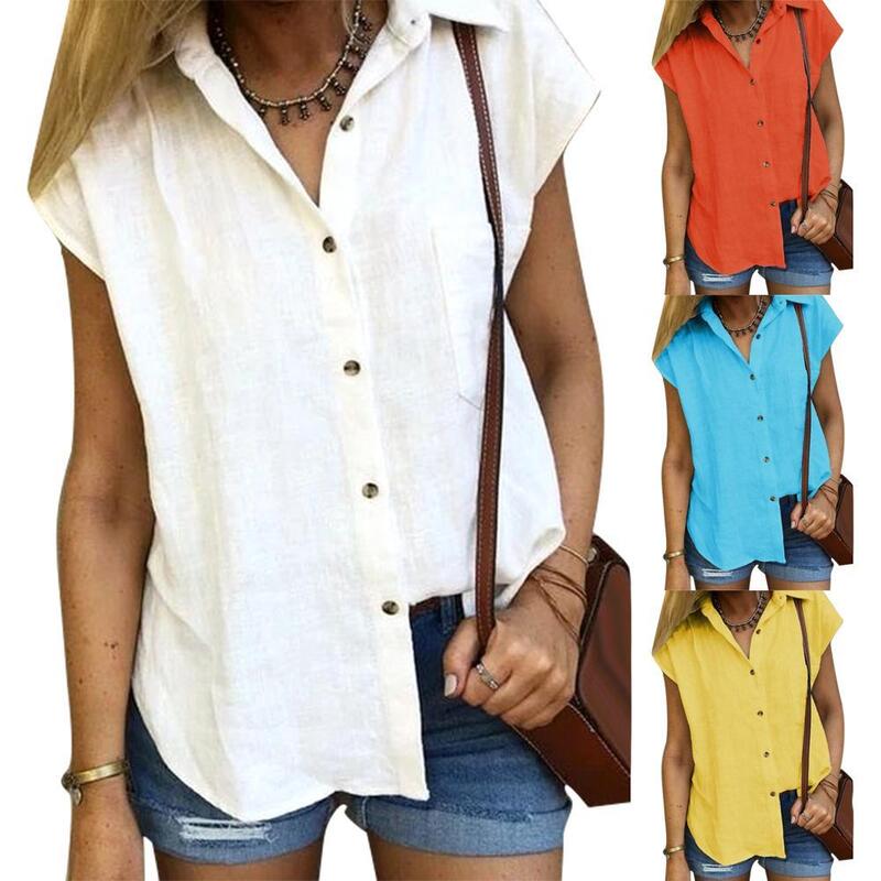 Casual kobiety bluzki letnie bluzki z krótkim rękawem koszule damskie skręcić w dół kołnierz Femme bluzki Plus rozmiar S-2XL Blusa Feminina topy
