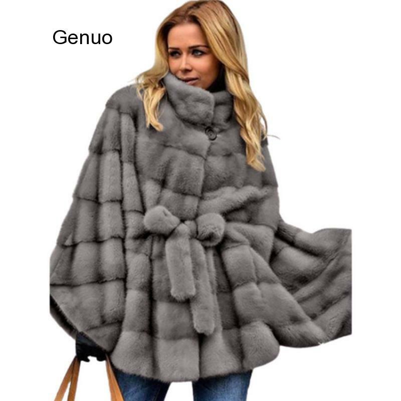 Abrigo de piel de zorro Artificial para mujer, abrigo elegante con cinturón, a la moda, medio largo, cálido, para invierno