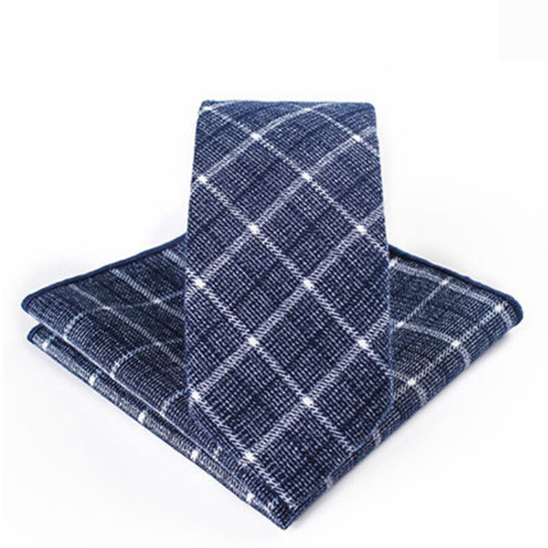 GUSLESON klasyczne bawełniane 6cm krawat zestaw dla mężczyzn Plaid paski krawat i chusteczka zestaw na wesele Business Party formalny prezent