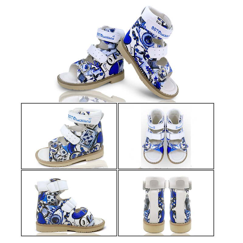 Ortoluckland Children Sandals Summer Orthopedic  Buckle Strap Shoes Boys Printed Arch Support Flatfoot Footwear Size22 To32