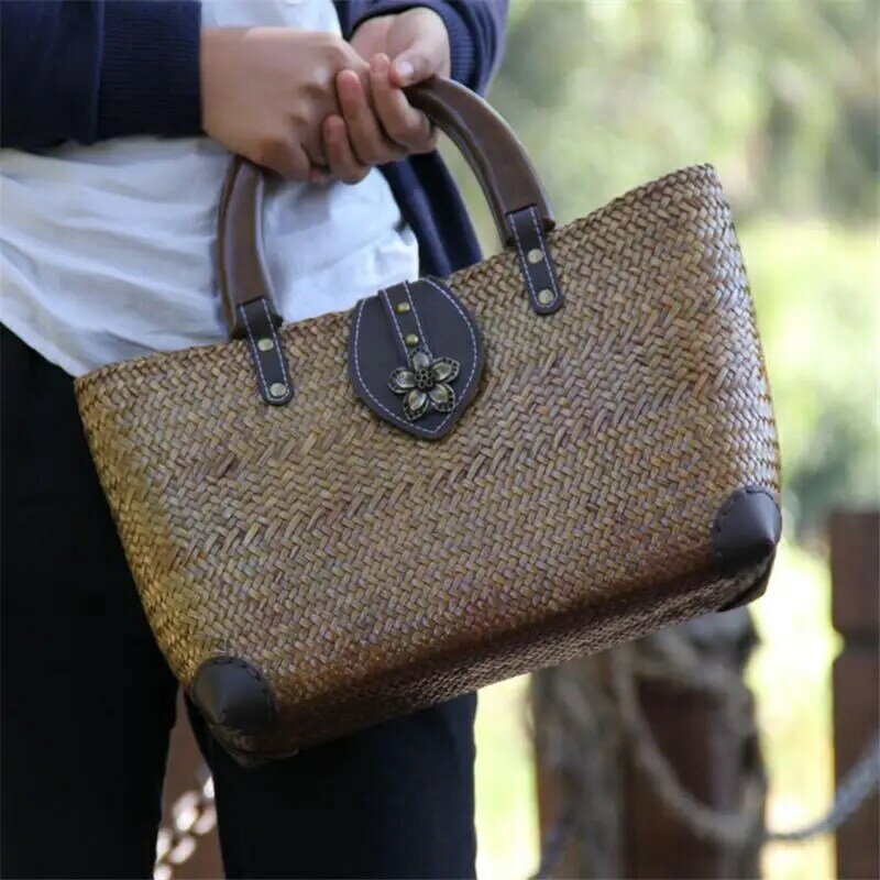 36x20CM Straw Bag Original Retro Hand-woven Women Handbag Hand-held Literary Retro Handbag a6102
