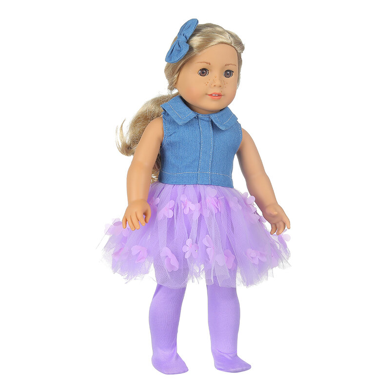 18 дюймов американская кукла детская одежда из джинсовой ткани высокого качества, комплект одежды: платье + костюм со штанами подходит 43 см д...