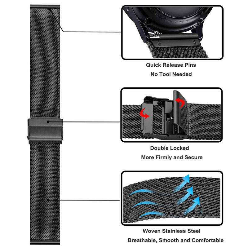 Correa de acero inoxidable para Galaxy Watch Active2, pulsera de Metal de 40mm, 44mm, 20mm, 22mm, 46mm y 42mm