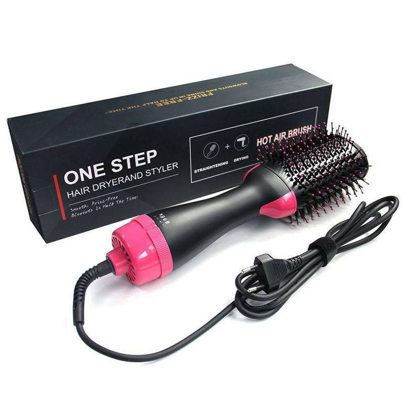 Negative ion blow Hair Dryer brush volumizer 2 in 1 straightener and curler Hot Air Curling iron Rotating Rollers Comb