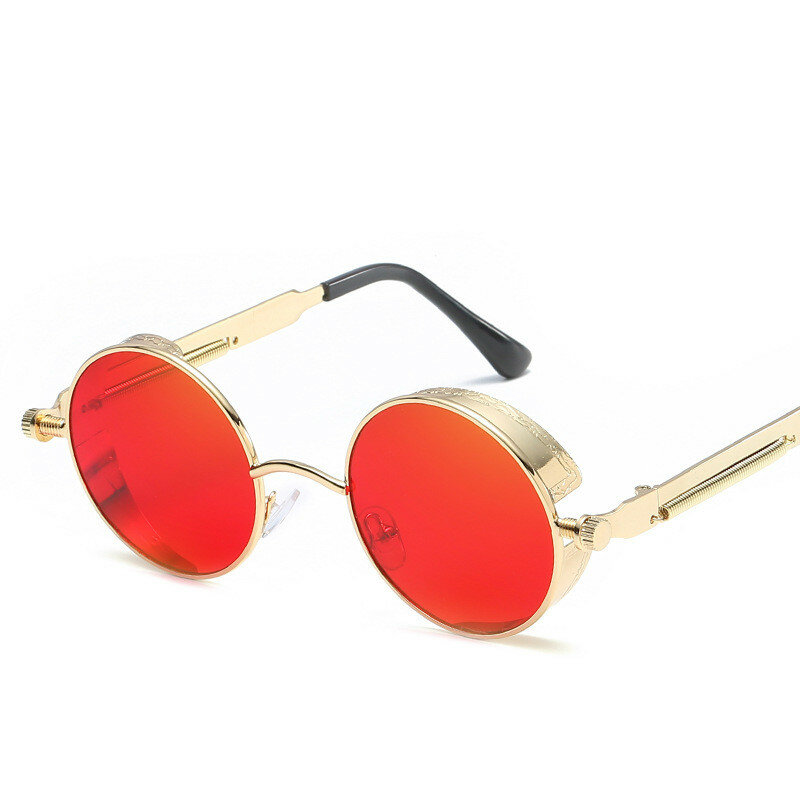 Kacamata Hitam Logam Bulat Kacamata Modis Pria Wanita Steampunk Kacamata Hitam Antik Retro Desainer Merek UV400