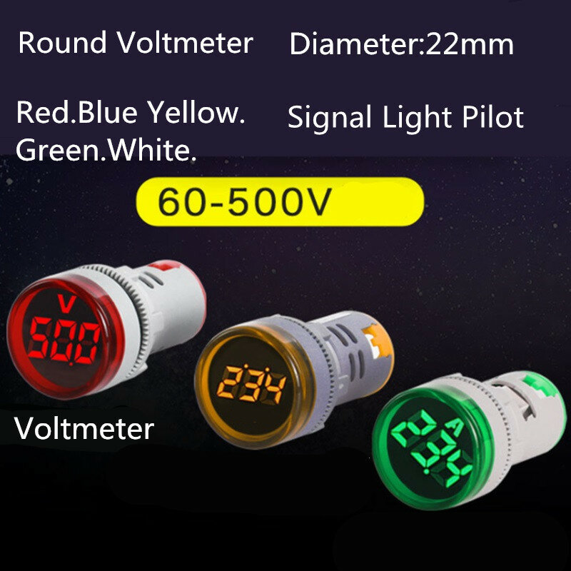 22mm LED 디지털 디스플레이 게이지 볼트 전압 표시기 신호 램프 전압계 조명 테스터, 콤보 측정 범위 60-500V AC