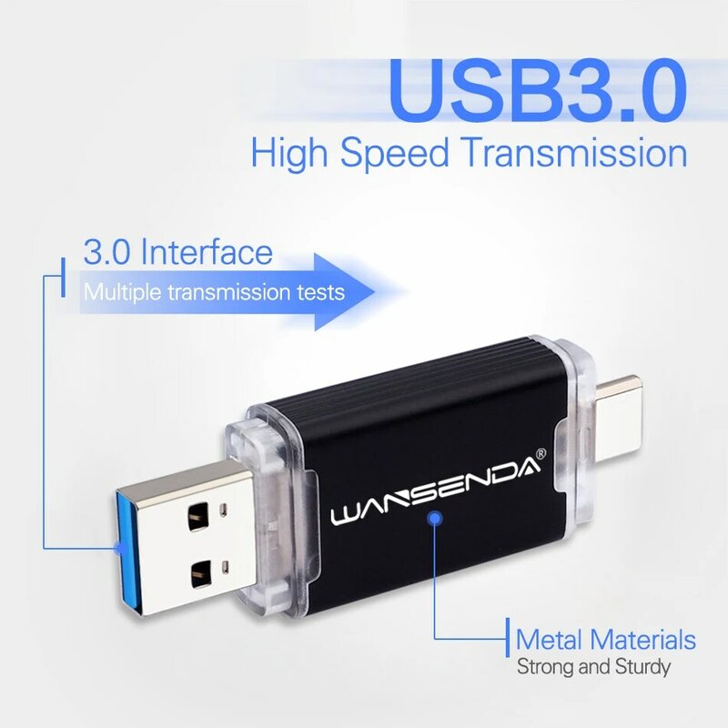WANSENDA – clé USB 3.0 OTG type-c, support à mémoire de 16GB 32GB 64GB 512GB 256GB 128GB, lecteur Flash pour Android/PC/Mac