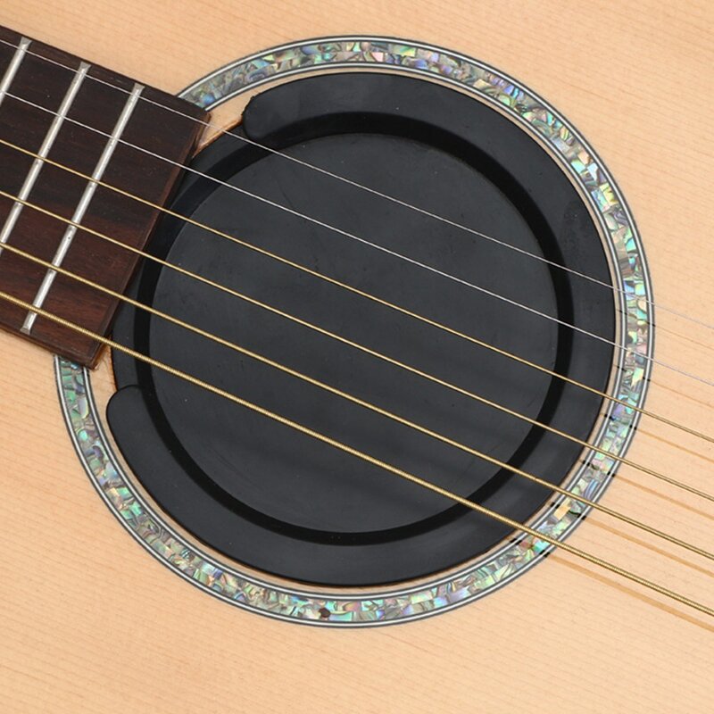 Sarung lubang suara gitar akustik, penutup knalpot Gel silikon hitam untuk gitaris 38-39 & 40-41 inci gitar