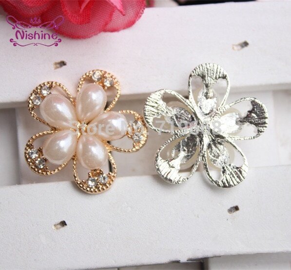 Nishine botões decorativos com strass em metal, botões com parte traseira lisa e flor de pérola cristalina-faça você mesmo