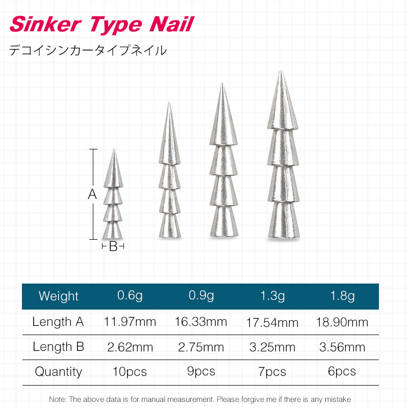 TSURINOYA High Specific Gravity Tungsten Nail Weight 0.6g 0.9g 1.3g 1.8g Tungsten Sinker Worm Rig Tackle Fishing Weight