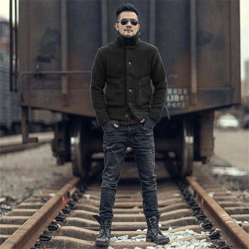 2020 autumn and winter new men's grain velvet jacket casual short plus velvet warm coat fashionable men's clothing