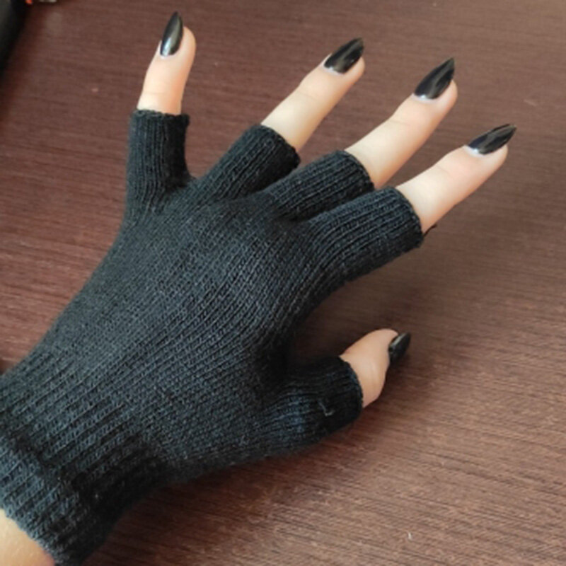 1 paio di guanti senza dita mezze dita neri Unisex per donna e uomo guanti in cotone da polso in maglia di lana guanti da lavoro caldi invernali
