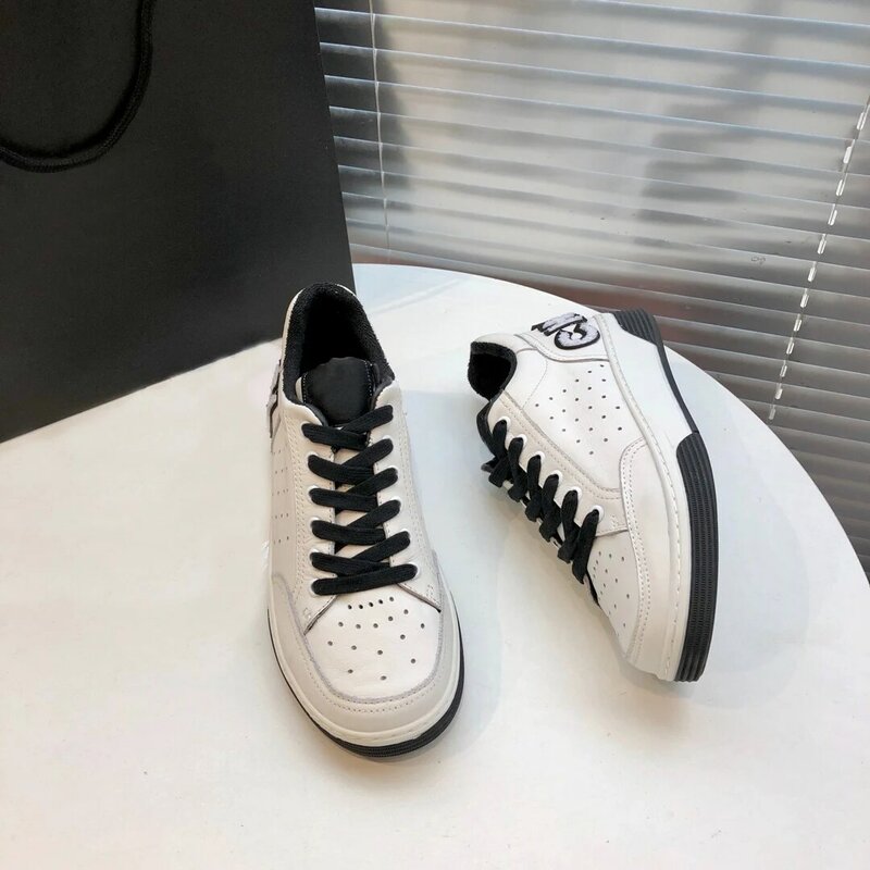 Women Genuine Leather Brand Sneakers Low Top Lace-up Running Sports Walking Shoes Casual Skateboard Shoes