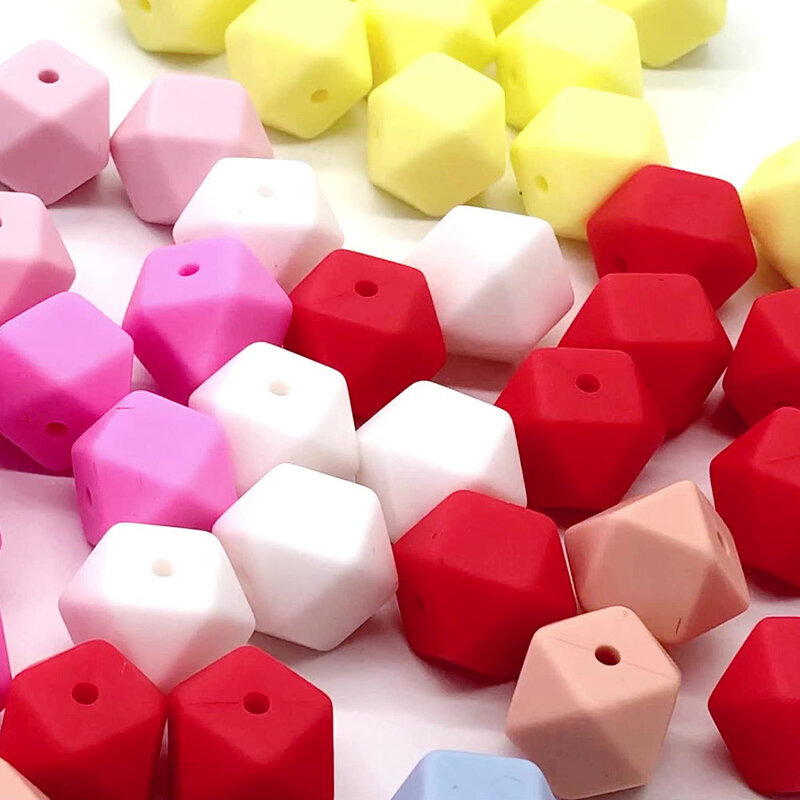 Silicone Beads Mini Hexagon 14mm Baby Teething Toys Necklace Food Grade Baby Teether BPA Free DIY Silicone Jewelry