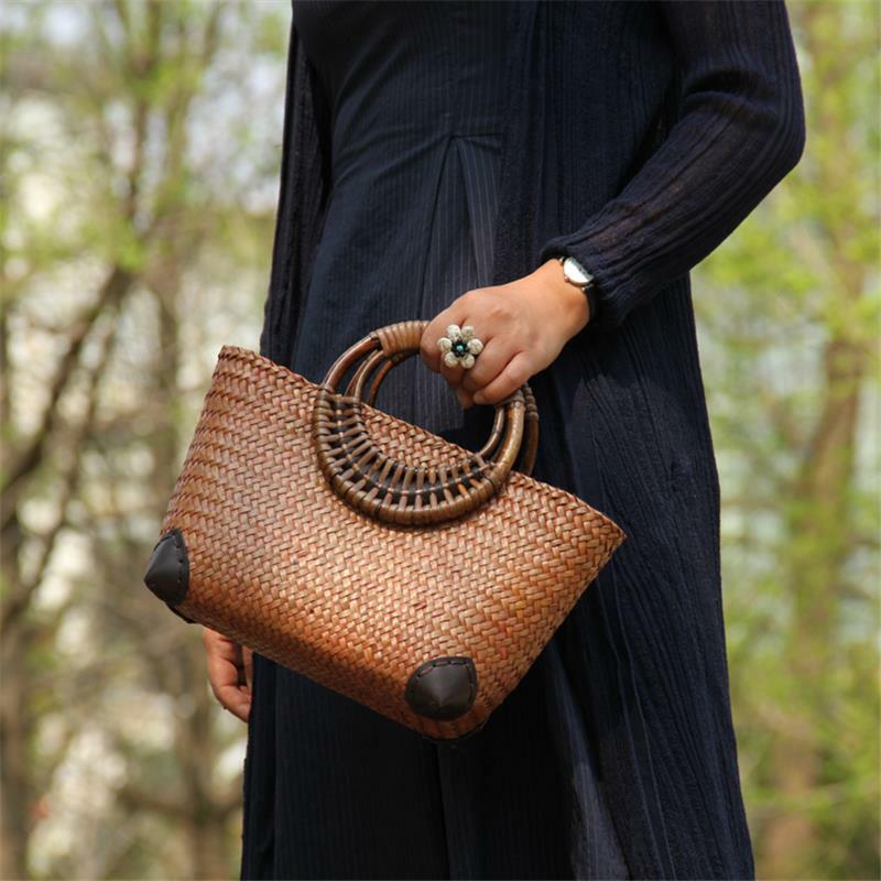 Bolsa de palha artesanal tailandesa, bolsa trançada estilo étnico de rattan, tamanho 25x14cm, a6104