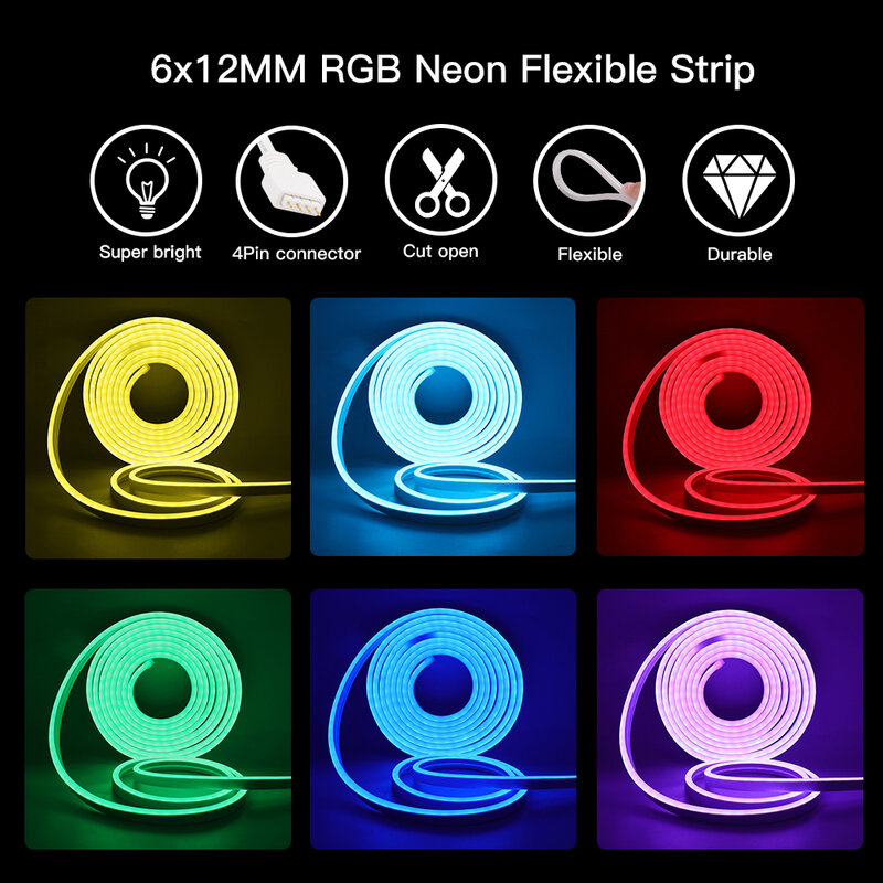 Tuya inteligentne WiFi taśmy LED neonowe światła DC 12V listwy RGB LED Bluetooth kontrola aplikacji Neon zewnętrzna wodoodporna elastyczna taśma LED