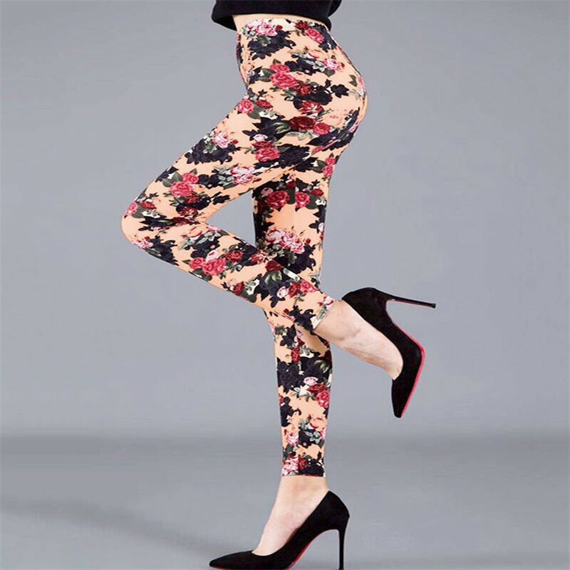 CHSDCSI ดินสอกางเกงผู้หญิงดอกไม้พิมพ์ฟิตเนส Leggings แฟชั่นโพลีเอสเตอร์สูง Lady เซ็กซี่กางเกง