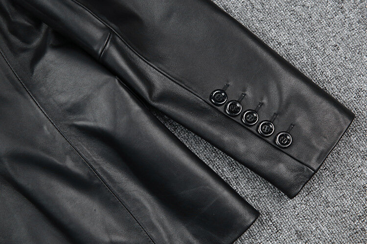 Manteau de costume en cuir véritable pour femmes, Slim, noir, bouton A, nouvelle collection