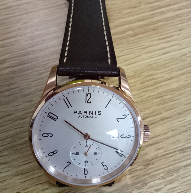 ใหม่ Parnis White Dial ทองคำสีกุหลาบกรณีนาฬิกาข้อมือบุรุษนาฬิกาผู้ชาย Diver Minimalist นาฬิกาข้อมือสำหรับผู้ชายนาฬิกาข้อมือกันน้ำ
