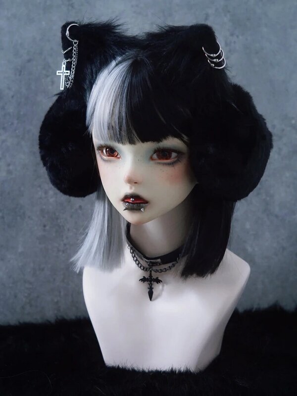 Harajuku Gothic Cross โลหะ Chain ตุ๊กตาแมวหู Earmuffs ฤดูหนาว Faux Fur Black Rivet อุ่น Muffs Streetwear หูครอบคลุม
