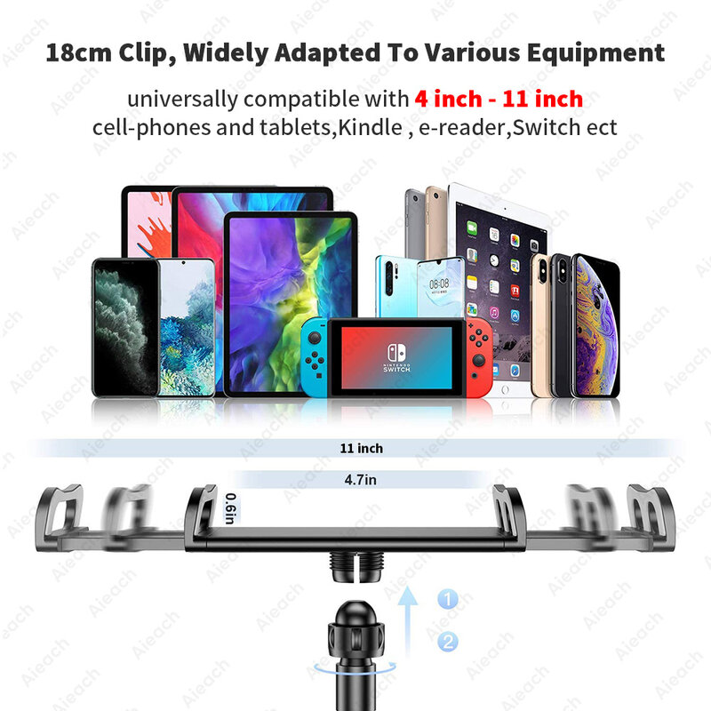 Support de tablette à col de cygne 4.7-11 pouces, support de téléphone de bureau, Long bras de serrage pour iPad Samsung Xiaomi