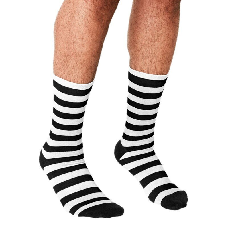 Calcetines divertidos para hombre, medias con estampado de rayas grandes, estilo callejero, hip hop, blanco y negro
