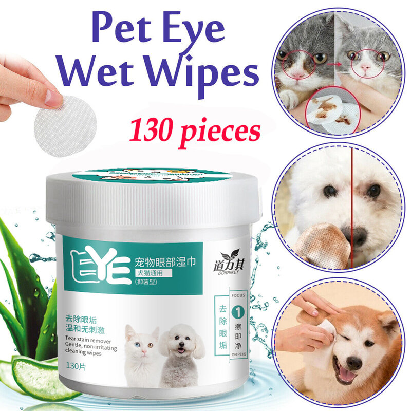 Toallitas húmedas para ojos de mascotas, toallitas de limpieza para perros y gatos, aseo, removedor de manchas de desgarro, toalla suave sin iniciación, nuevo, 130 unids/set