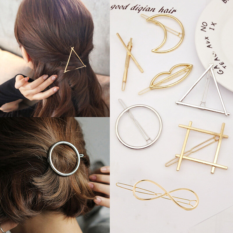 Fashion Woman Hair Accessories Geometric Alloy  Triangle Hair Clip  Pin Heart Bow heart shape  Hairpins Girls  Hair Accessories