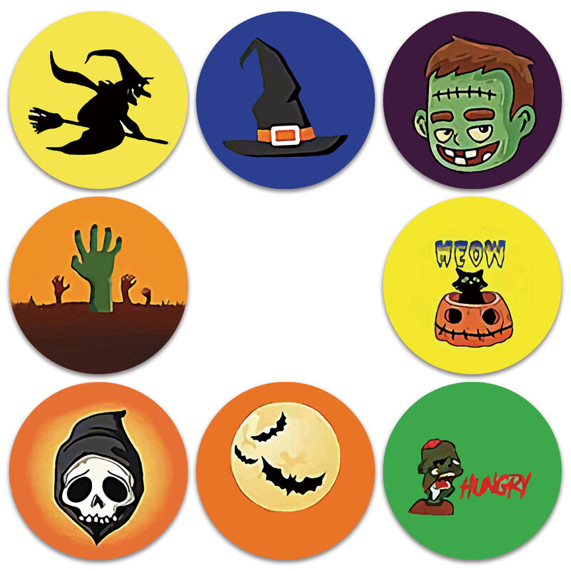 50-500 Buah 1 Inci Halloween Bulat Stiker Diri Perekat Label Kertas Permen Tas Stiker Paket Segel Kemasan Hadiah Penyegelan Kerajinan