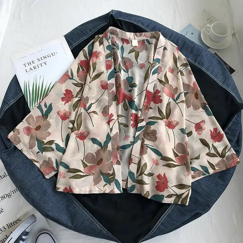 summer Chiffon Cover-ups ladies floral shirts blouses bohemia scarfs Beach Wear Kimono Dress For Women Swimsuit