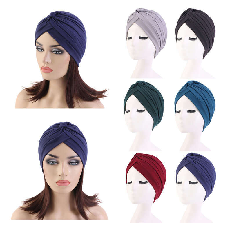 2024 Fashion Turban Cap for Women Soft Muslim Hats Female Inner Caps Solid Arab Indian Bonnet Wrap Head Scarf Hat Chemo Cancer