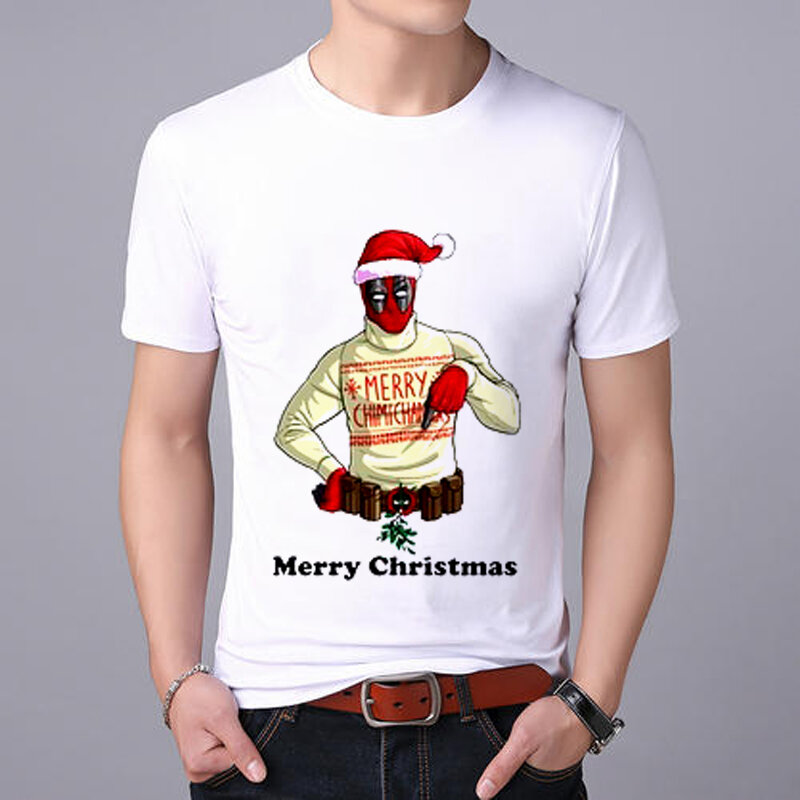 Забавная Мужская футболка с принтом Санта Клауса, топы, футболки, Рождественская футболка, Мужская футболка с рождественским принтом, футбо...