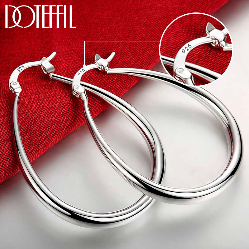 DOTEFFIL-925 Sterling Silver Smooth Circle Hoop Earrings para Mulheres, Lady Gift, Fashion Charme, Alta Qualidade, Jóias para Casamento, 41mm