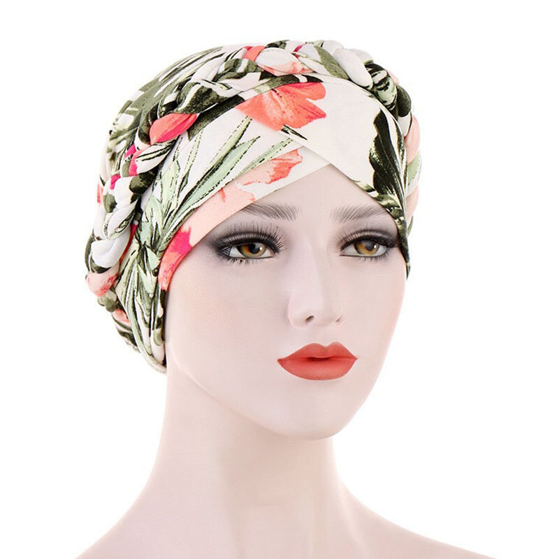 Turbante con estampado de flores para mujer, turbante de algodón con estampado de camuflaje, gorros informales para dormir, sombreros de Color sólido
