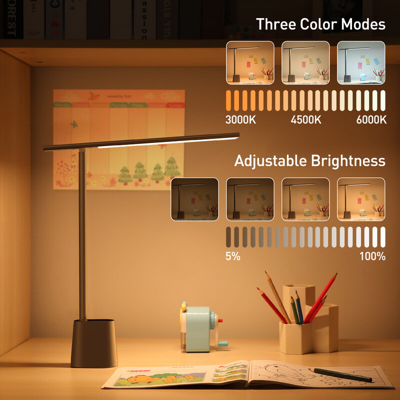 Baseus-LED Office Desk Lamp, Eye Protect Estudo, Dimmable Office Light, candeeiro de mesa dobrável, brilho inteligente Adaptive, lâmpada de cabeceira para Ler