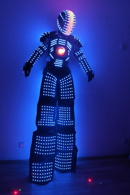 Costume de Robot LED avec écran LED dans la poitrine et casque LED numérique, costume de discothèque David Guetta Kryoman