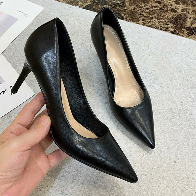 Baldauren Sepatu Wanita Hak Tinggi Ujung Lancip Sepatu Hitam Sepatu Kantor OL Sepatu Hak Baru Ukuran Besar untuk Wanita