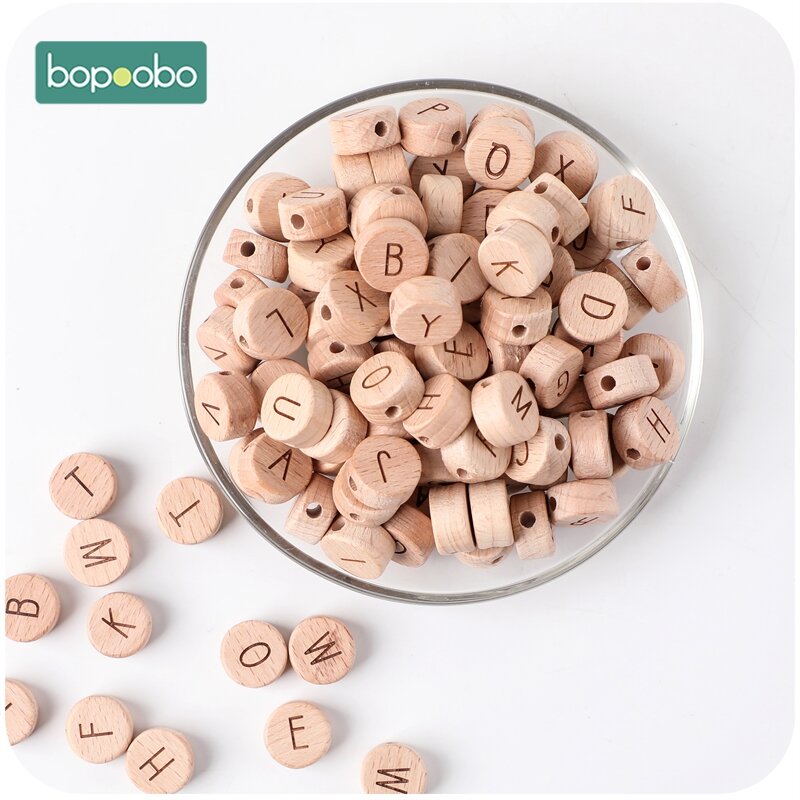 Bopoobo-grânulos de madeira com letra do alfabeto inglês, material do produto comestível, para o bebê, chocalho da dentição, 20 partes
