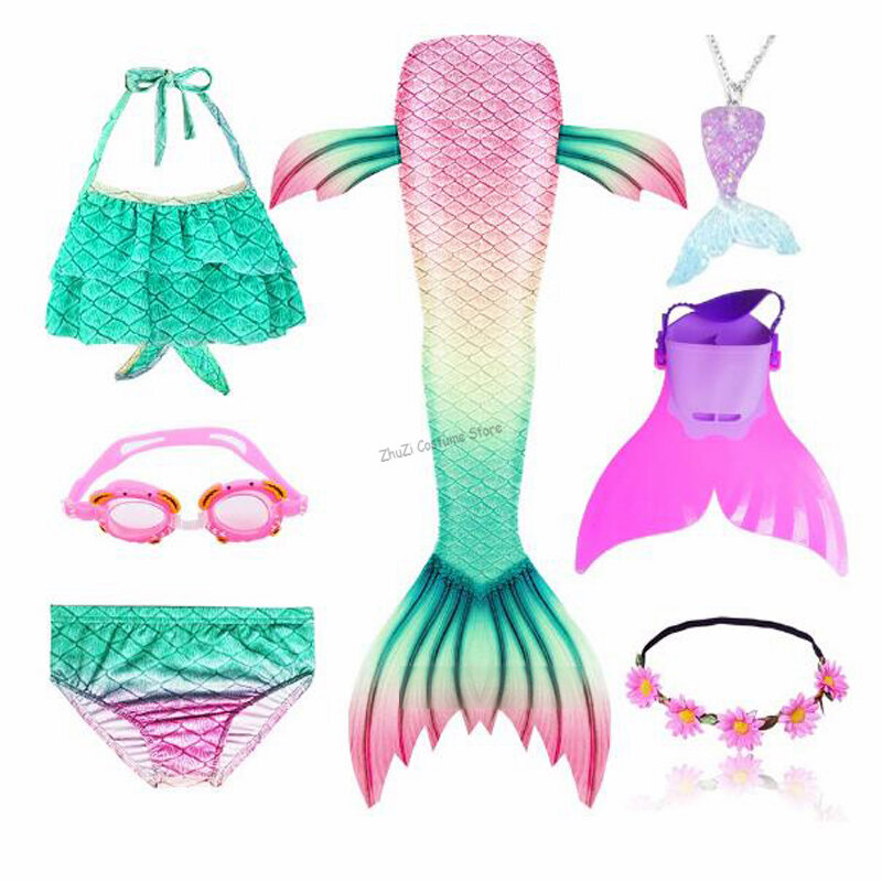 2020 nowych dzieci dziewczyny ogon syreny z Fin strój kąpielowy Bikini strój kąpielowy garsonka dla dziewczynek z Flipper Monofin do pływania
