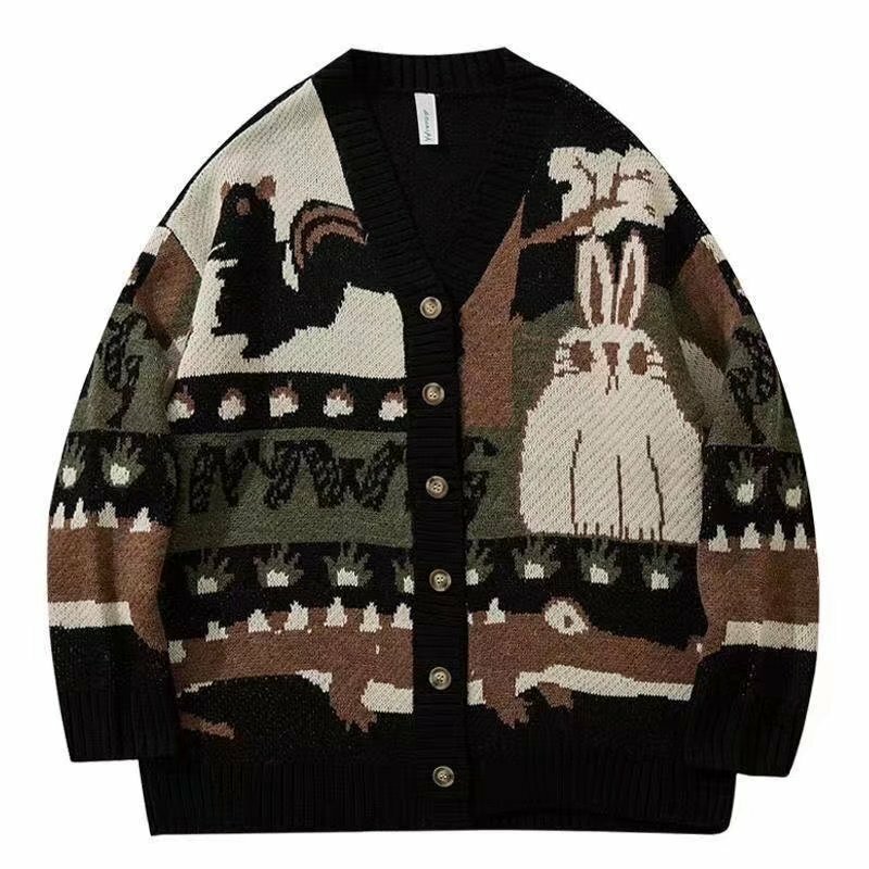 BOLUBAO, винтажный Кардиган, Свитер оверсайз, мужской пуловер в стиле хип-хоп, уличная одежда, Свободный Трикотаж, Harajuku, мультяшный вязаный свитер для мужчин