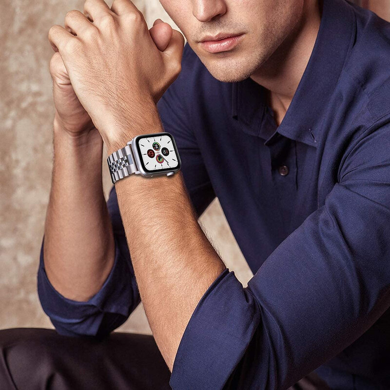 Link pulseira de aço inoxidável para apple watch se 6 7 banda 44mm 42mm 40mm 38mm negócios metal pulseira de pulso iwatch 5/4/3/2/1 bandas