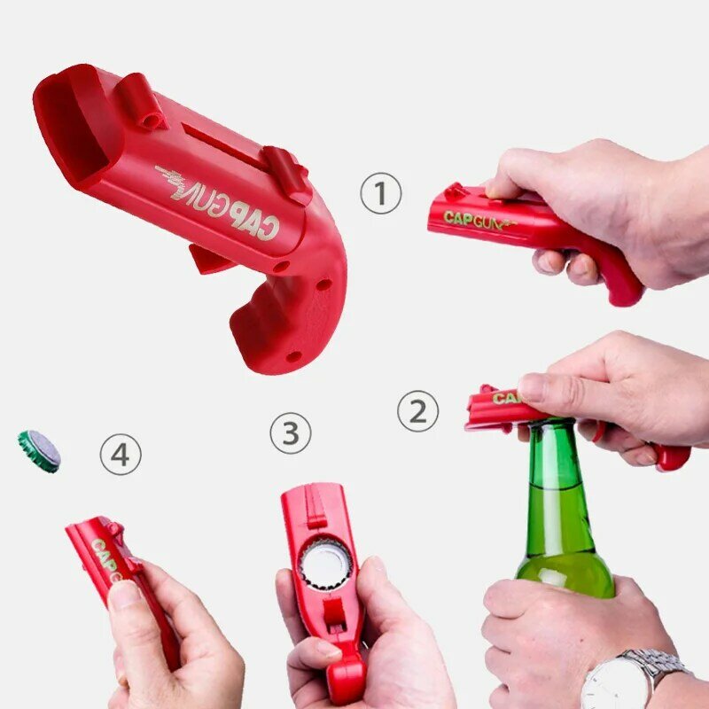 Lanzador de tapón volador creativo, abridor de botellas de cerveza, herramienta de Bar, apertura de bebidas, tapas de botellas en forma de pistola, pistola de gorra portátil color rojo y gris