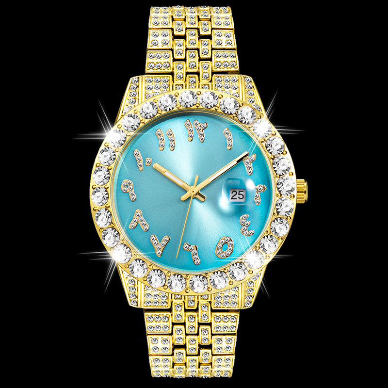 18k золотые часы мужские роскошные часы со льдом для мужчин хип-хоп Все бриллианты Ремешок Модные кварцевые мужские наручные часы водонепрон...