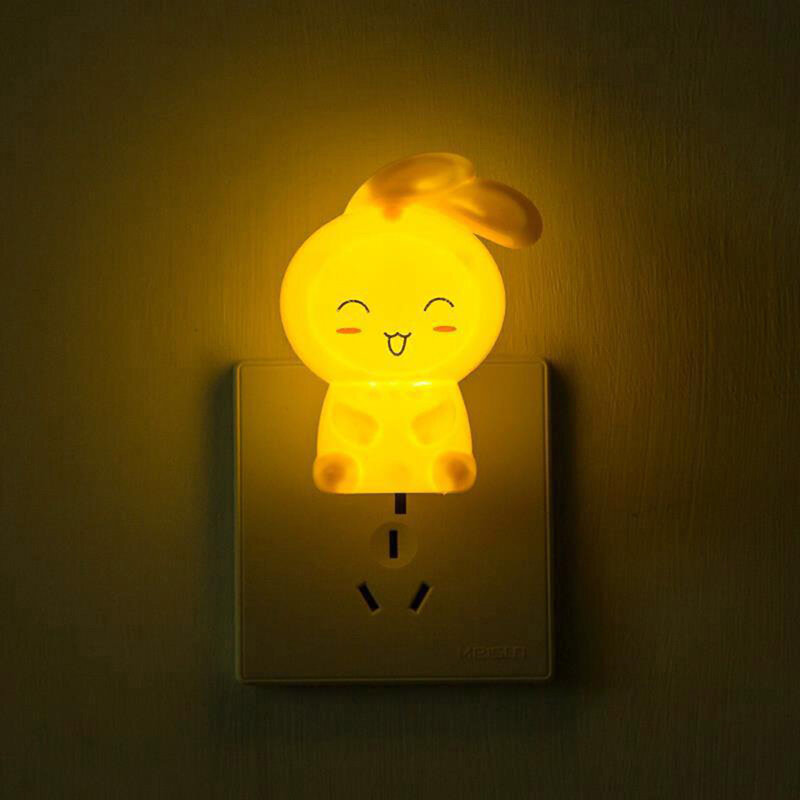 Lámpara LED de noche con forma de conejo para niños, luz de pared de encendido/apagado, 110V, enchufe estadounidense, lámpara de mesita de noche, regalos para bebés