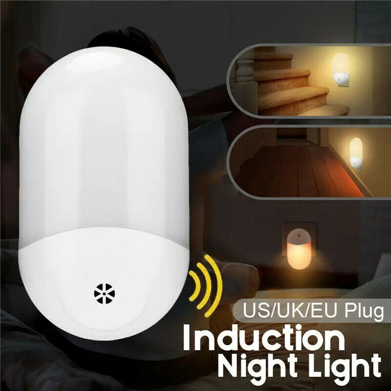 LED Motion Sensor Night Light Wall Plug In Dusk to Dawn Sensor Light Lamp Warm White US/UK/EU Plug for Children's or Elderly roo