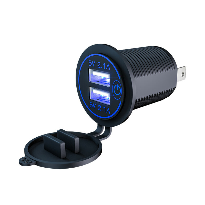 Blue 4.2A Charge Dual USB Car Charger with Wire and Terminal for Car Motorcycle Boat Modified
