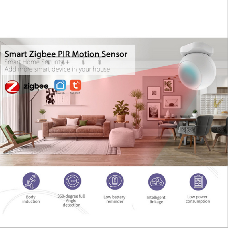 ZigBee3.0 PIR Sensor gerak nirkabel, kontrol detektor infra merah oleh Tuya Smart APP