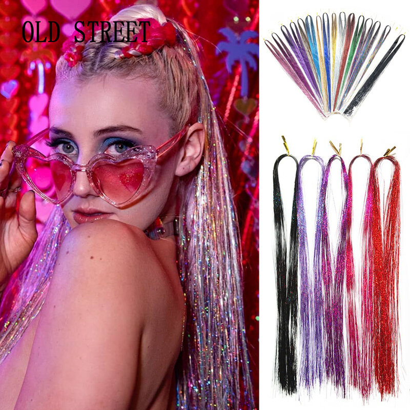 Sparkle estensioni dei capelli sintetici per accessori fibra ad alta temperatura Bling per capelli da donna Tinsel Glitter fili In trecce