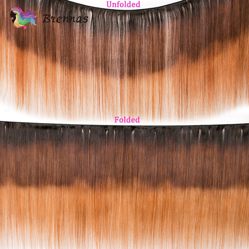 Double Drawn Straight Hair Human Hair Bundles Funmi Hair 1B/4/27 Brazilian Straight Human Hair Bundles Extension 3 Bundles Deal
